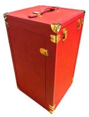 Malle en cuir rouge, coins dorés
