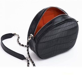 Sac rond en crocodile noir